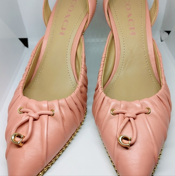 NWT COACH LEATHER, PEACH/GOLD SLINGS - Picture 1 of 8